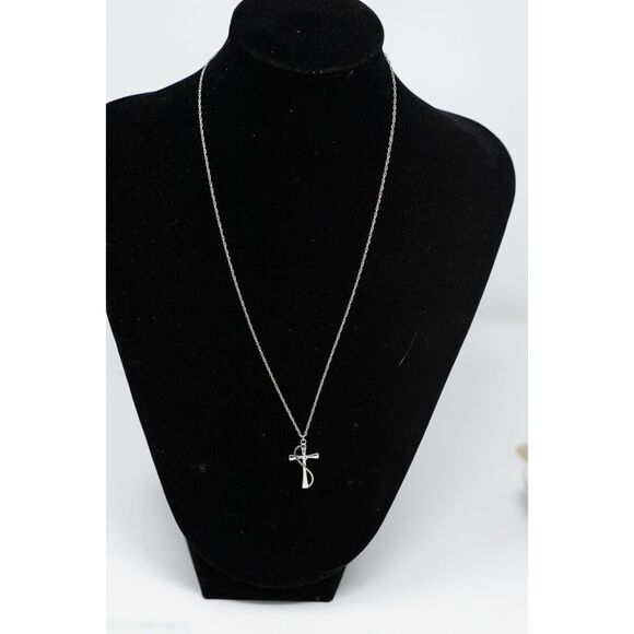 Sterling Silver Cross Infinity Cubic Zerconia Necklace 18" Chain Religious - Picture 1 of 6